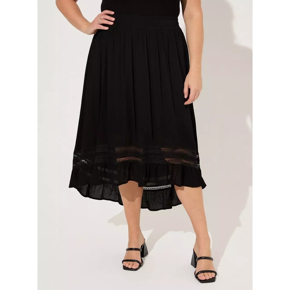 Torrid Maxi Crinkle Gauze Hi-Low Skirt 3X Black Elastic Waist Edgy Romantic Boho